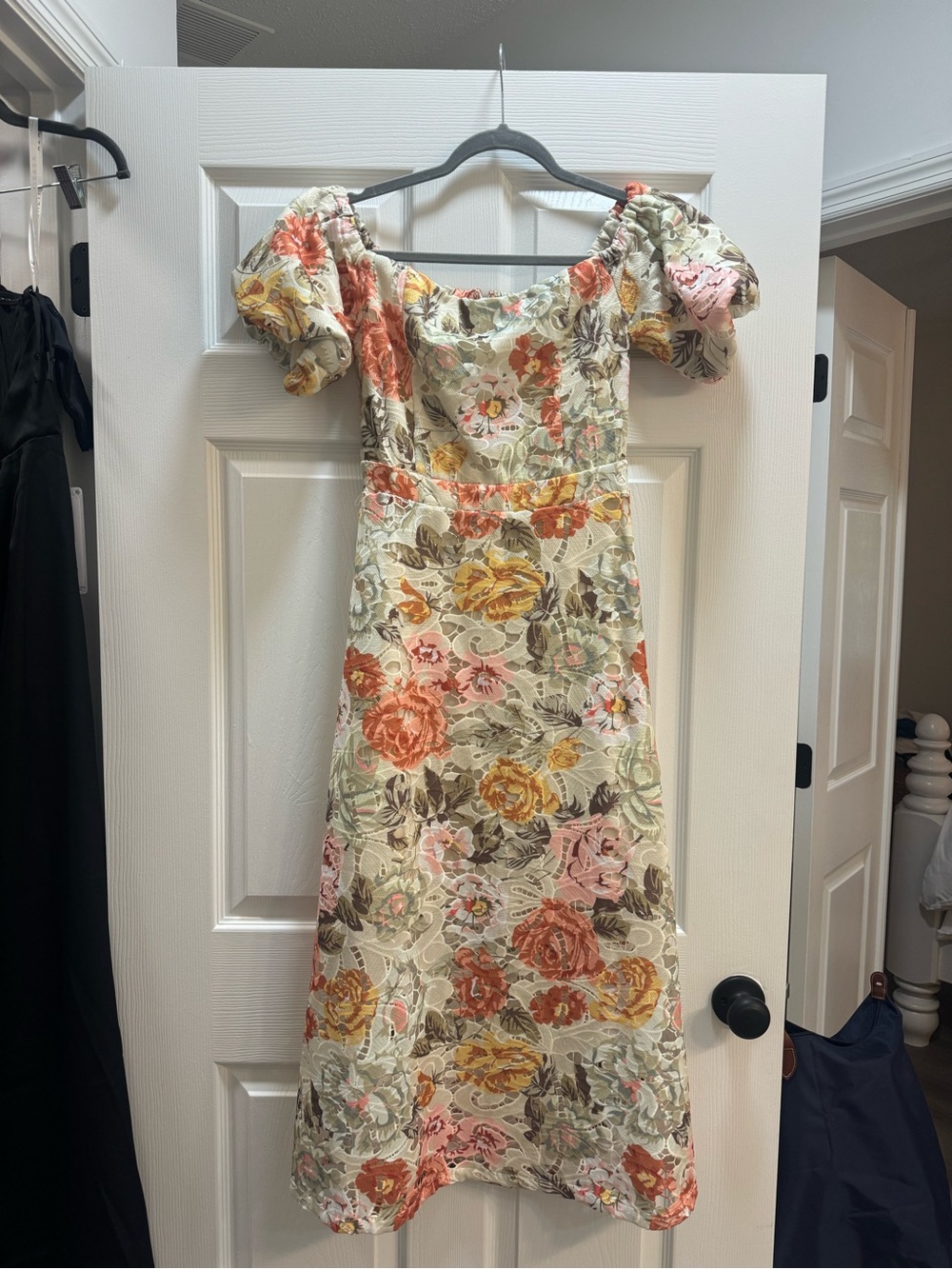 Summer Floral Maxi Dress in Light Blue with Orange Bloom